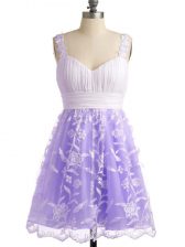  Sleeveless Knee Length Lace Lace Up Dama Dress for Quinceanera with Lavender