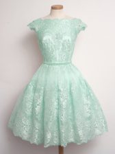  Sleeveless Lace Knee Length Lace Up Quinceanera Court Dresses in Apple Green with Lace