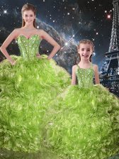  Floor Length Ball Gowns Sleeveless Olive Green 15th Birthday Dress Lace Up