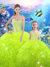  Yellow Green Organza Lace Up Sweetheart Sleeveless Floor Length Sweet 16 Quinceanera Dress Beading and Ruffles