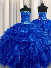 Glamorous Royal Blue Sleeveless Floor Length Beading and Ruffles Lace Up Quinceanera Gowns