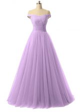  Lavender Sleeveless Floor Length Ruching Lace Up Homecoming Dress