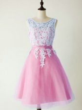 Modest Lilac Scoop Lace Up Lace Quinceanera Court Dresses Sleeveless