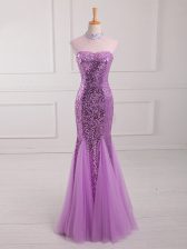  Lilac Sleeveless Beading and Sequins Floor Length Prom Dress