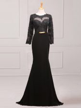  Black Side Zipper Homecoming Dress Lace and Appliques and Belt Long Sleeves Brush Train