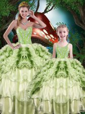 High End Yellow Green Sweetheart Lace Up Beading and Ruffles and Ruffled Layers 15th Birthday Dress Sleeveless