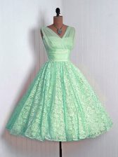 Captivating Mini Length A-line Sleeveless Apple Green Quinceanera Court of Honor Dress Lace Up