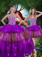  Multi-color Organza Lace Up 15th Birthday Dress Sleeveless Floor Length Beading and Ruffled Layers and Sequins