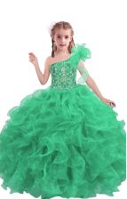 Excellent Apple Green Custom Made Quinceanera and Wedding Party with Beading and Ruffles One Shoulder Sleeveless Lace Up