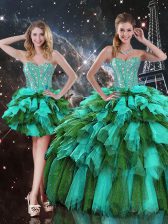 Deluxe Multi-color Lace Up Sweet 16 Quinceanera Dress Beading and Ruffles and Ruffled Layers Sleeveless Floor Length
