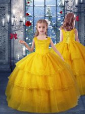 Fashion Organza Sleeveless Floor Length Little Girl Pageant Gowns and Ruffled Layers