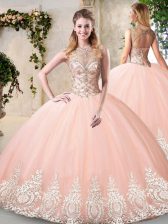  Sleeveless Backless Floor Length Beading and Appliques Quinceanera Dresses