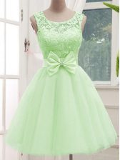  Yellow Green Lace Up Scoop Lace and Bowknot Dama Dress for Quinceanera Tulle Sleeveless