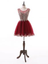 Luxury Wine Red Scoop Zipper Beading and Lace and Appliques Sleeveless