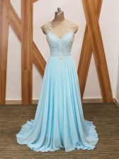  Short Sleeves Brush Train Side Zipper Beading and Ruching Prom Gown