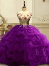 Custom Designed Scoop Sleeveless Lace Up Ball Gown Prom Dress Purple Organza