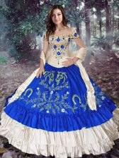  Off The Shoulder Sleeveless Lace Up Sweet 16 Quinceanera Dress Royal Blue Taffeta