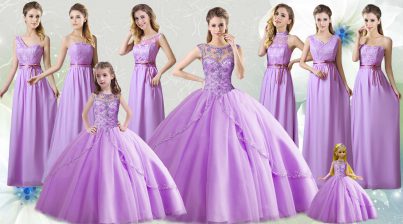  Lilac Tulle Lace Up Quinceanera Gown Sleeveless Floor Length Beading