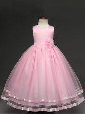 Low Price Baby Pink Sleeveless Tulle Zipper Flower Girl Dresses for Wedding Party