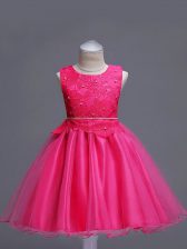 Hot Sale Hot Pink Scoop Zipper Lace Party Dress for Girls Sleeveless
