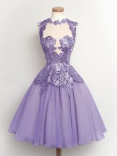 Dazzling Knee Length Lace Up Damas Dress Lilac for Party and Wedding Party with Lace