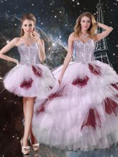 Cute Beading and Ruffled Layers and Sequins Quinceanera Gown Multi-color Lace Up Sleeveless Floor Length