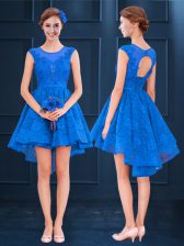  Blue Sleeveless Satin and Lace Clasp Handle Quinceanera Dama Dress for Prom and Party and Wedding Party