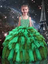 Stunning Apple Green Sleeveless Tulle Lace Up Pageant Gowns For Girls for Quinceanera and Wedding Party