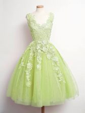 Captivating Yellow Green Quinceanera Dama Dress Prom and Party and Wedding Party with Lace V-neck Sleeveless Lace Up