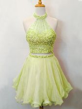  Yellow Green Sleeveless Organza Lace Up Quinceanera Court of Honor Dress for Prom and Party and Wedding Party