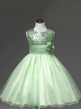  Sleeveless Sequins and Hand Made Flower Zipper Pageant Gowns For Girls