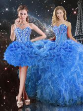 Best Selling Baby Blue Sleeveless Beading and Ruffles Floor Length Sweet 16 Dress