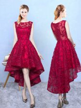  Burgundy Sleeveless Lace Zipper Damas Dress for Prom and Party and Wedding Party