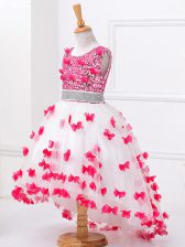 Custom Fit Sleeveless Zipper High Low Beading and Appliques Girls Pageant Dresses
