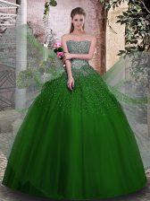Great Green Sleeveless Beading Floor Length 15 Quinceanera Dress