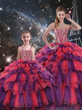  Multi-color Sweetheart Neckline Beading and Ruffles and Ruffled Layers 15th Birthday Dress Sleeveless Lace Up