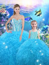 Luxury Floor Length Ball Gowns Sleeveless Baby Blue Vestidos de Quinceanera Lace Up