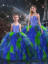 Chic Floor Length Lace Up 15th Birthday Dress Multi-color for Military Ball and Sweet 16 and Quinceanera with Beading and Ruffles