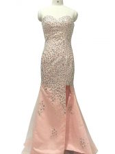 Unique Peach Sleeveless Tulle Sweep Train Zipper Dress for Prom for Prom and Party and Military Ball and Sweet 16