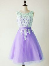  Lavender Lace Up Scoop Lace Dama Dress for Quinceanera Tulle Sleeveless