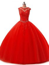 Sweet Sleeveless Lace Up Floor Length Beading and Lace Sweet 16 Quinceanera Dress