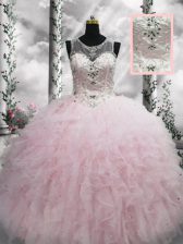 Designer Tulle Sleeveless Floor Length Sweet 16 Dress and Beading and Ruffles