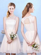  Scoop Sleeveless Lace Up Court Dresses for Sweet 16 Champagne Chiffon