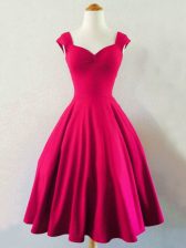 Smart Hot Pink A-line Taffeta Straps Sleeveless Ruching Knee Length Lace Up Quinceanera Court of Honor Dress