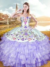 Sumptuous Sweetheart Sleeveless Lace Up 15th Birthday Dress Lavender Organza and Taffeta