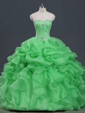 Low Price Ball Gowns Beading and Ruffles and Pick Ups Sweet 16 Quinceanera Dress Lace Up Organza Sleeveless Floor Length