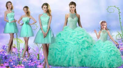 Beauteous Apple Green Scoop Lace Up Beading and Ruffles and Pick Ups Vestidos de Quinceanera Sleeveless