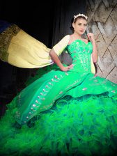 With Train Ball Gowns Sleeveless Green Quince Ball Gowns Brush Train Lace Up