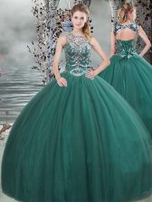 Pretty Ball Gowns Sweet 16 Dresses Dark Green Scoop Tulle Sleeveless Floor Length Lace Up