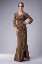  Beading Evening Dress Brown Zipper Sleeveless Floor Length